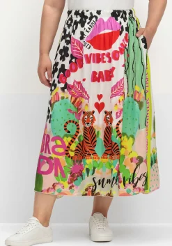 Maxirock aus Viskose-Satin, im Multicolor-Muster