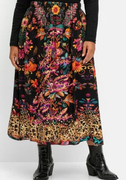 Maxirock mit floralem Print, aus Viskose-Satin