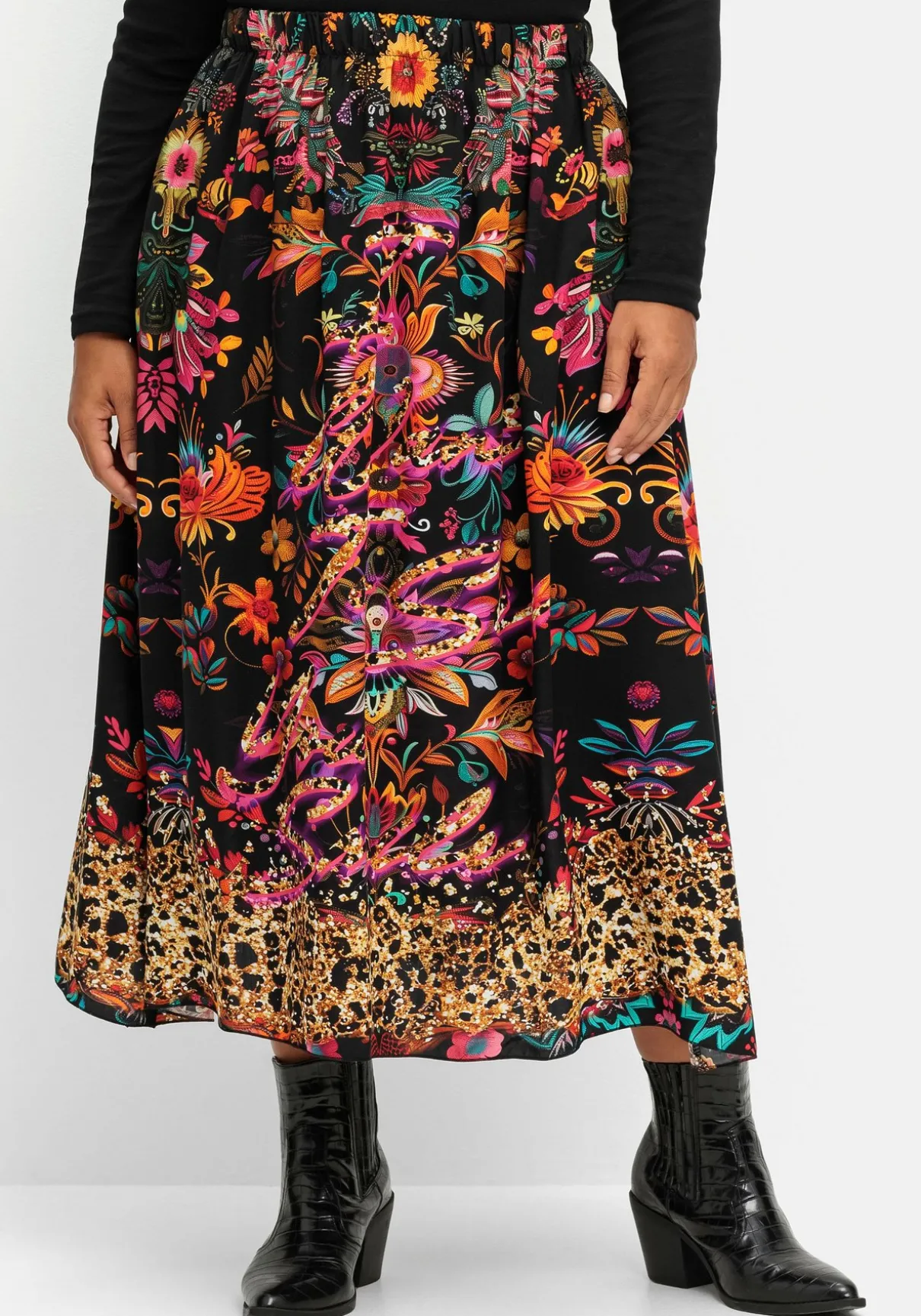 Maxirock mit floralem Print, aus Viskose-Satin