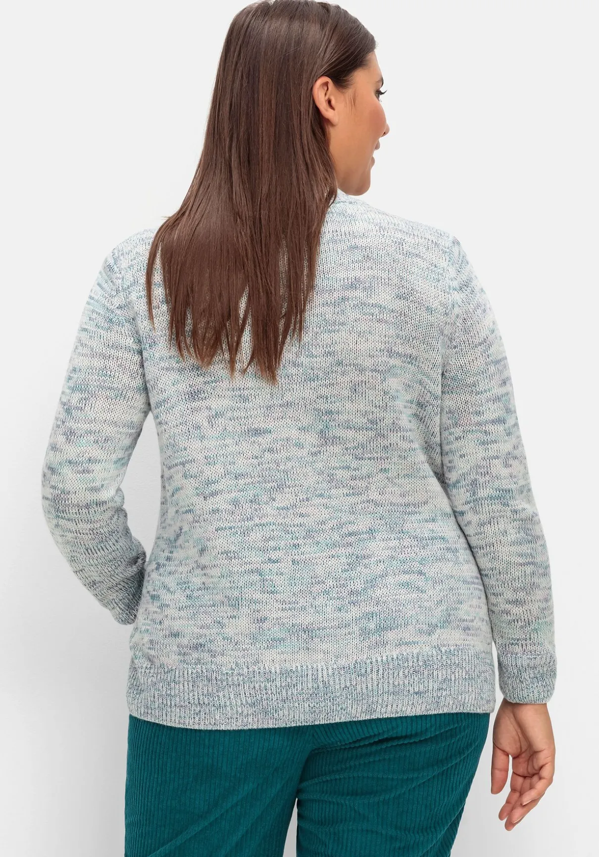 Melierter Strickpullover mit V-Einsatz