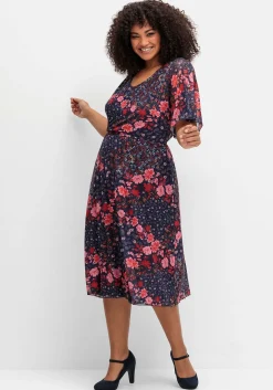 Meshkleid mit Blumendruck und Gummizugbund