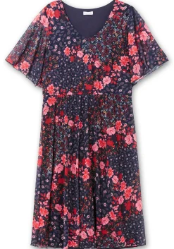 Meshkleid mit Blumendruck und Gummizugbund