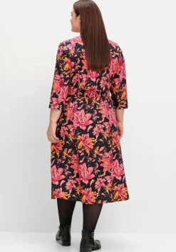 Midikleid aus Crêpe, mit Blumendruck