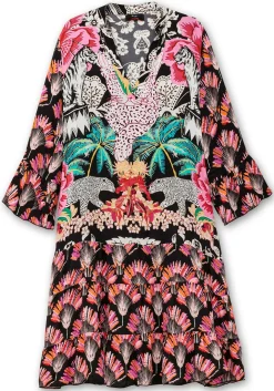 Midikleid im Mustermix, mit Trompetenärmeln