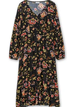 Midikleid mit Blumendruck und Volant am Saum