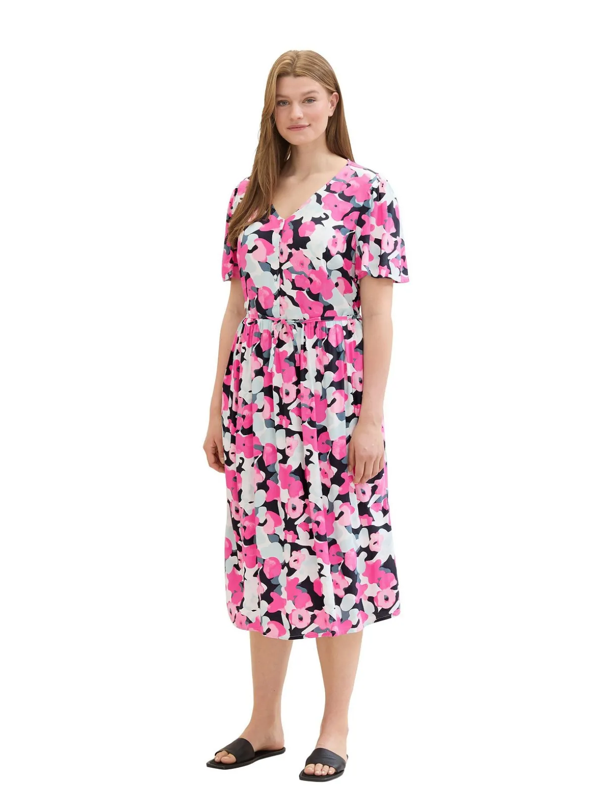 Midikleid mit Blumenprint und Bindeband