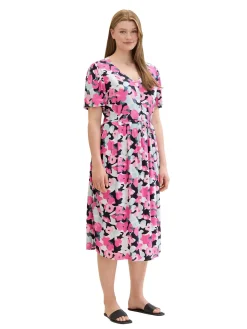 Midikleid mit Blumenprint und Bindeband