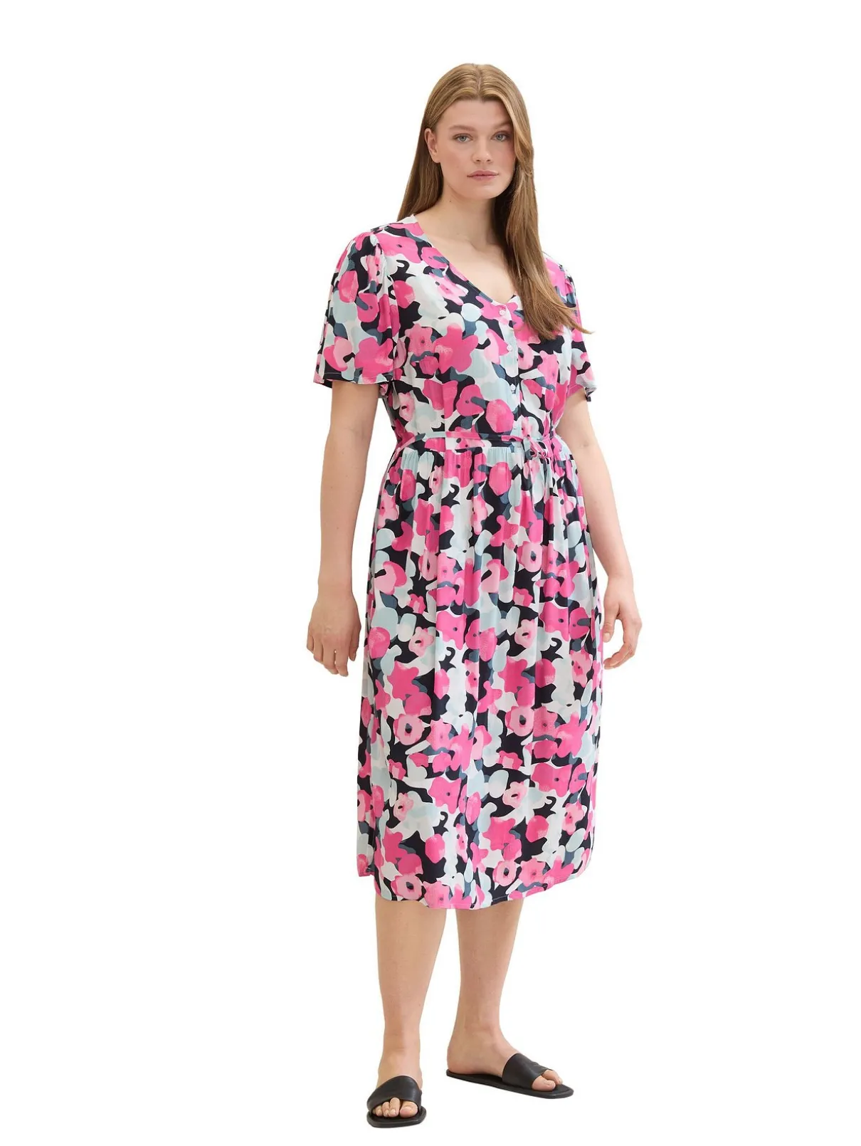 Midikleid mit Blumenprint und Bindeband
