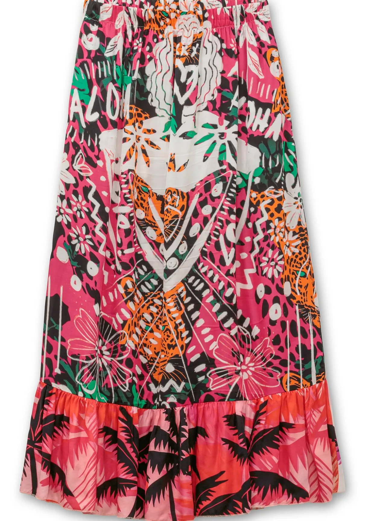 Midirock aus Viskose-Satin, mit Volant am Saum