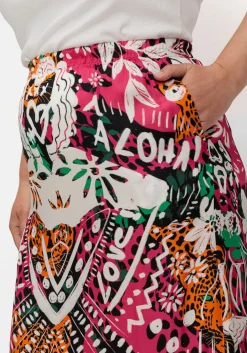 Midirock aus Viskose-Satin, mit Volant am Saum