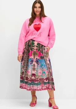 Midirock mit Tropical-Alloverprint