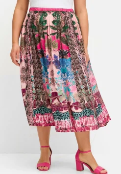 Midirock mit Tropical-Alloverprint