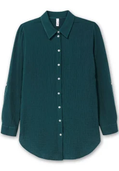 Musselin-Bluse mit Hemdkragen und Krempelärmeln