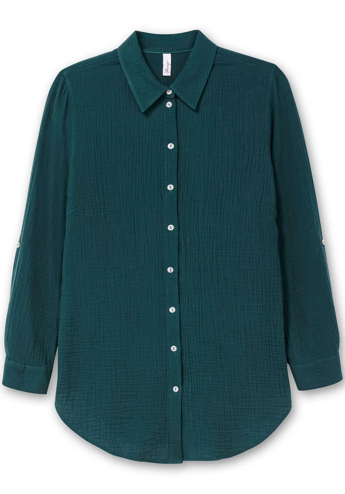 Musselin-Bluse mit Hemdkragen und Krempelärmeln