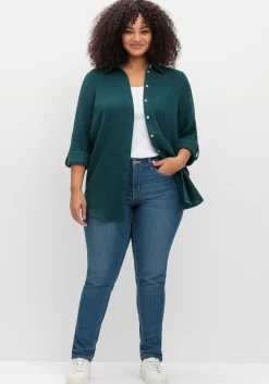 Musselin-Bluse mit Hemdkragen und Krempelärmeln