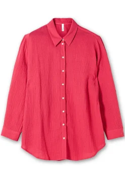 Musselin-Bluse mit Hemdkragen und Krempelärmeln