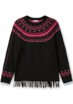 Norwegerpullover mit Fransen am Saum