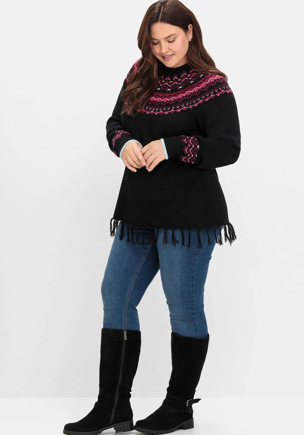 Norwegerpullover mit Fransen am Saum