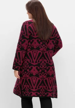 Offene Longstrickjacke mit Jacquardmuster