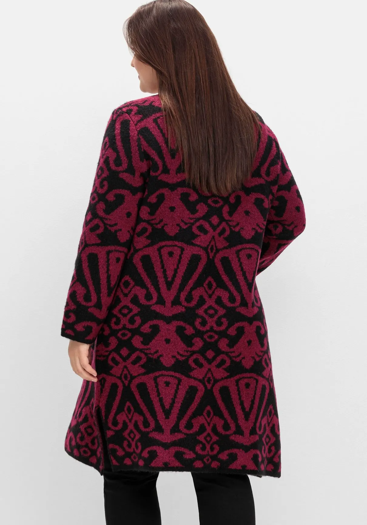 Offene Longstrickjacke mit Jacquardmuster