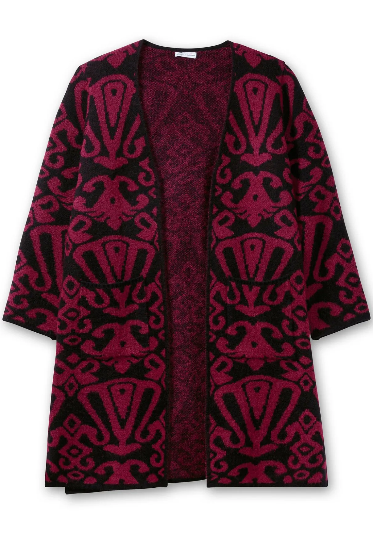 Offene Longstrickjacke mit Jacquardmuster