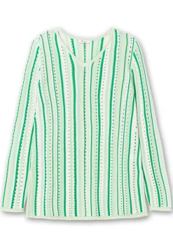 Pullover aus Ajourstrick, mit Längsstreifen