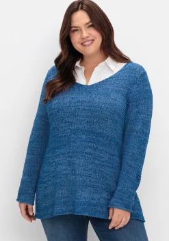 Pullover aus Bändchengarn, mit Krempelärmeln