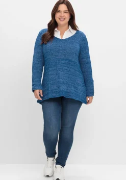 Pullover aus Bändchengarn, mit Krempelärmeln