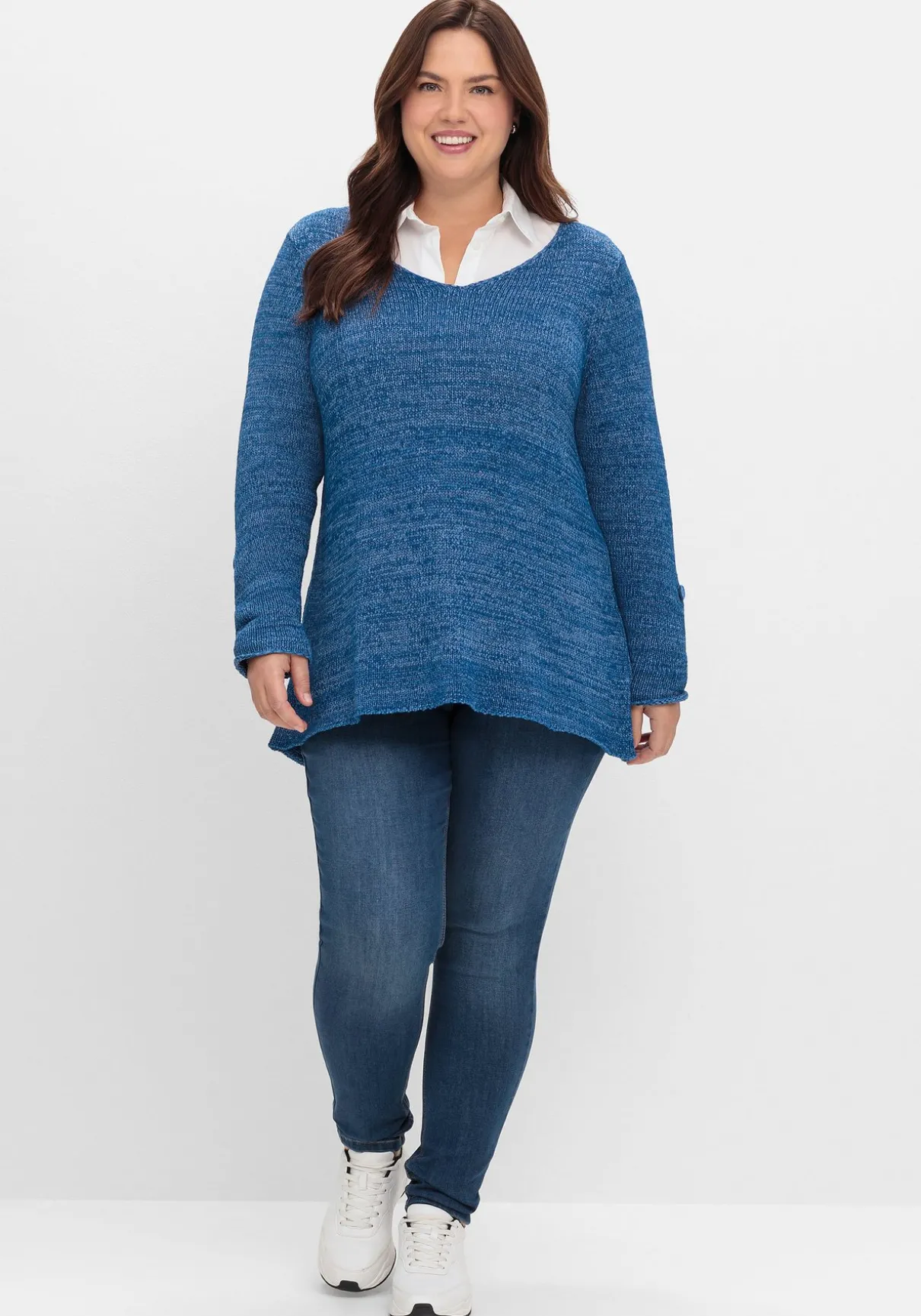 Pullover aus Bändchengarn, mit Krempelärmeln