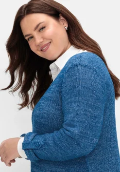 Pullover aus Bändchengarn, mit Krempelärmeln