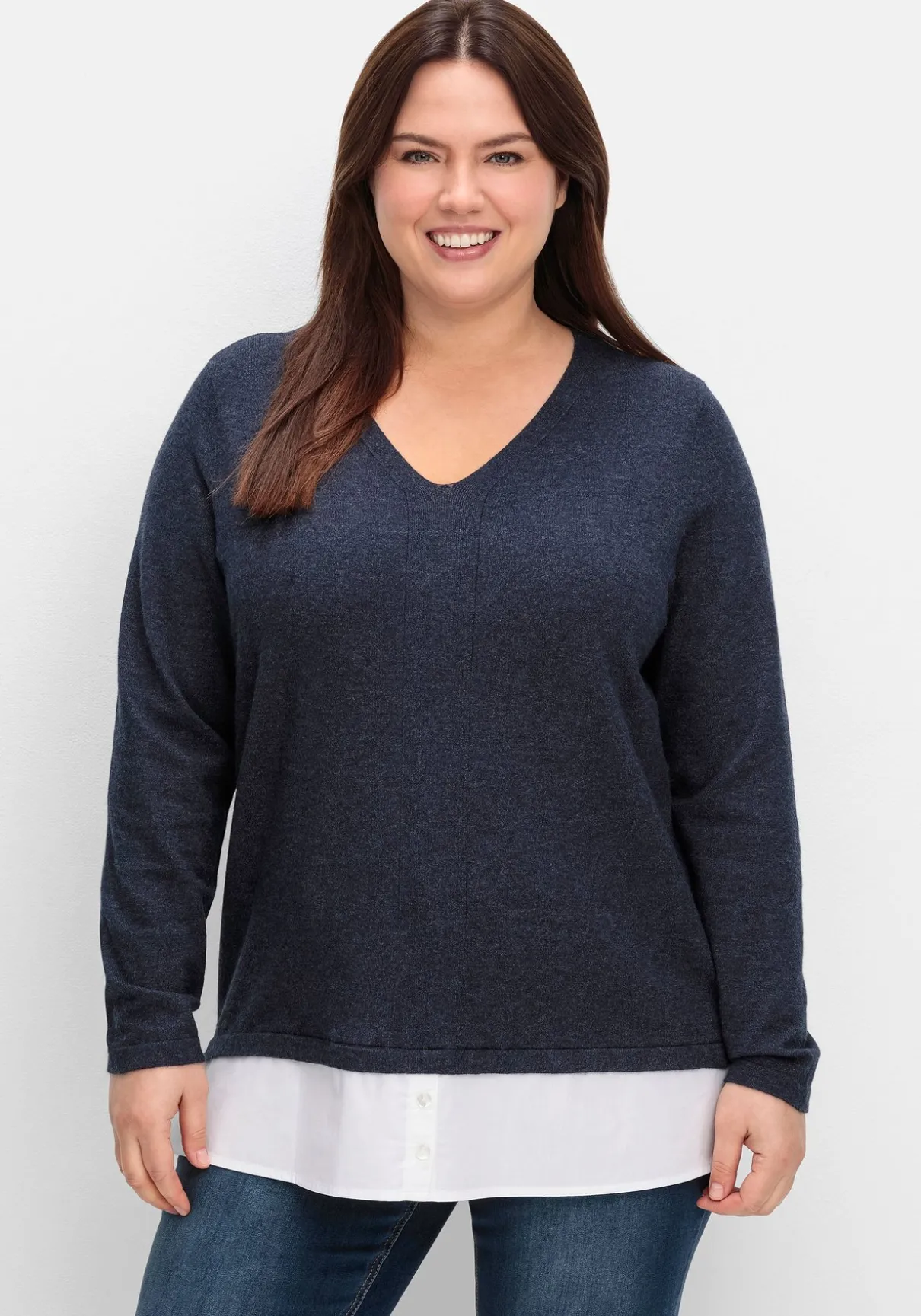 Pullover im Lagenlook, mit Blusenbesatz