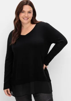 Pullover in A-Linie, mit Chiffonbesatz am Saum