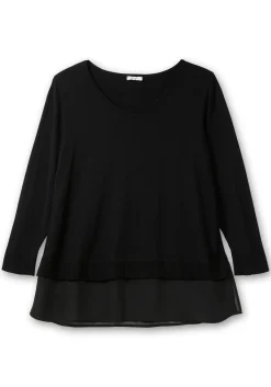 Pullover in A-Linie, mit Chiffonbesatz am Saum