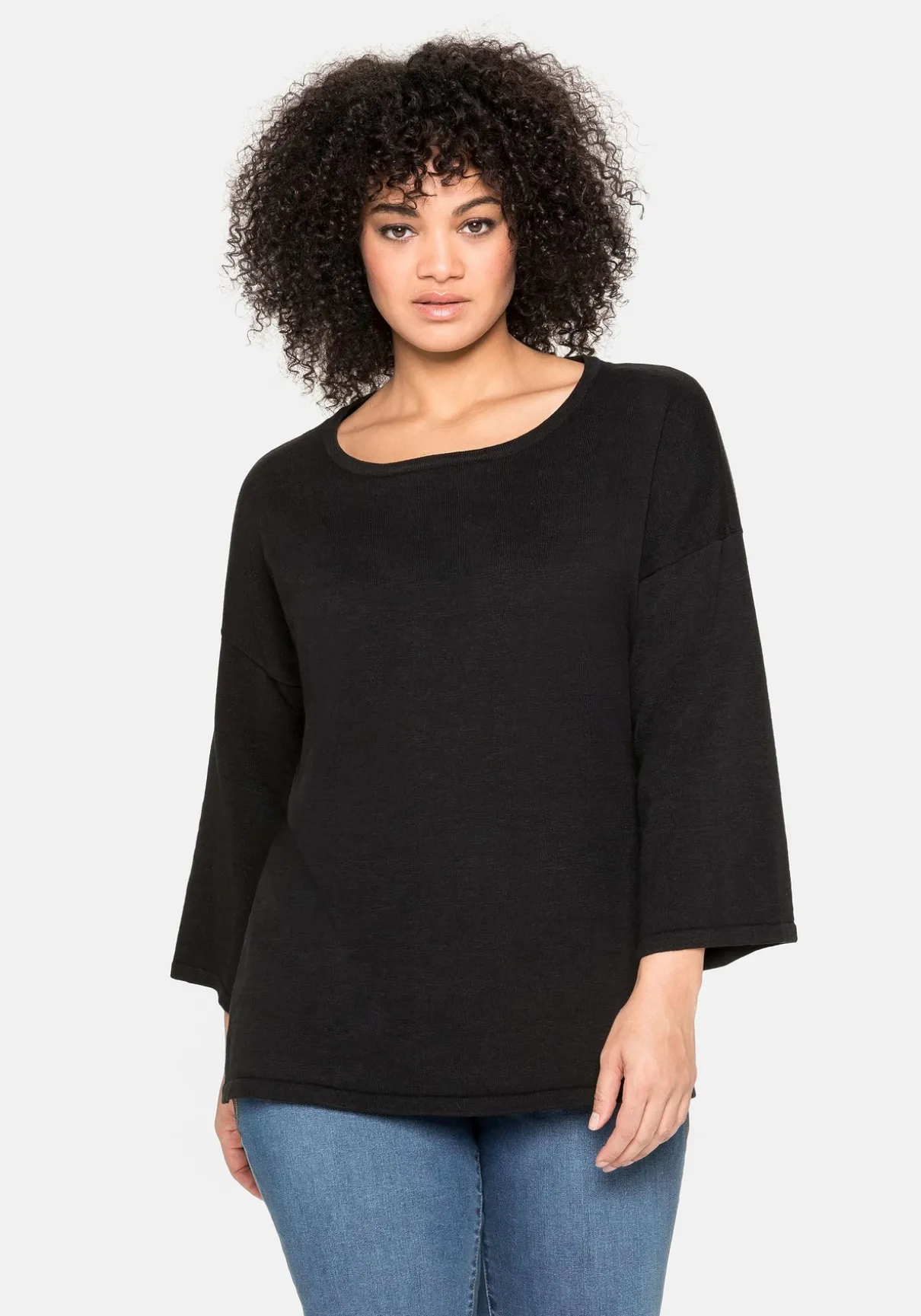 Pullover mit 7/8-Trompetenärmeln, aus Flammgarn