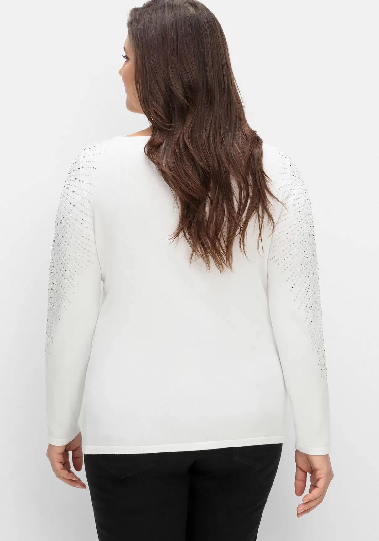 Pullover mit U-Boot-Ausschnitt und Glitzersteinen