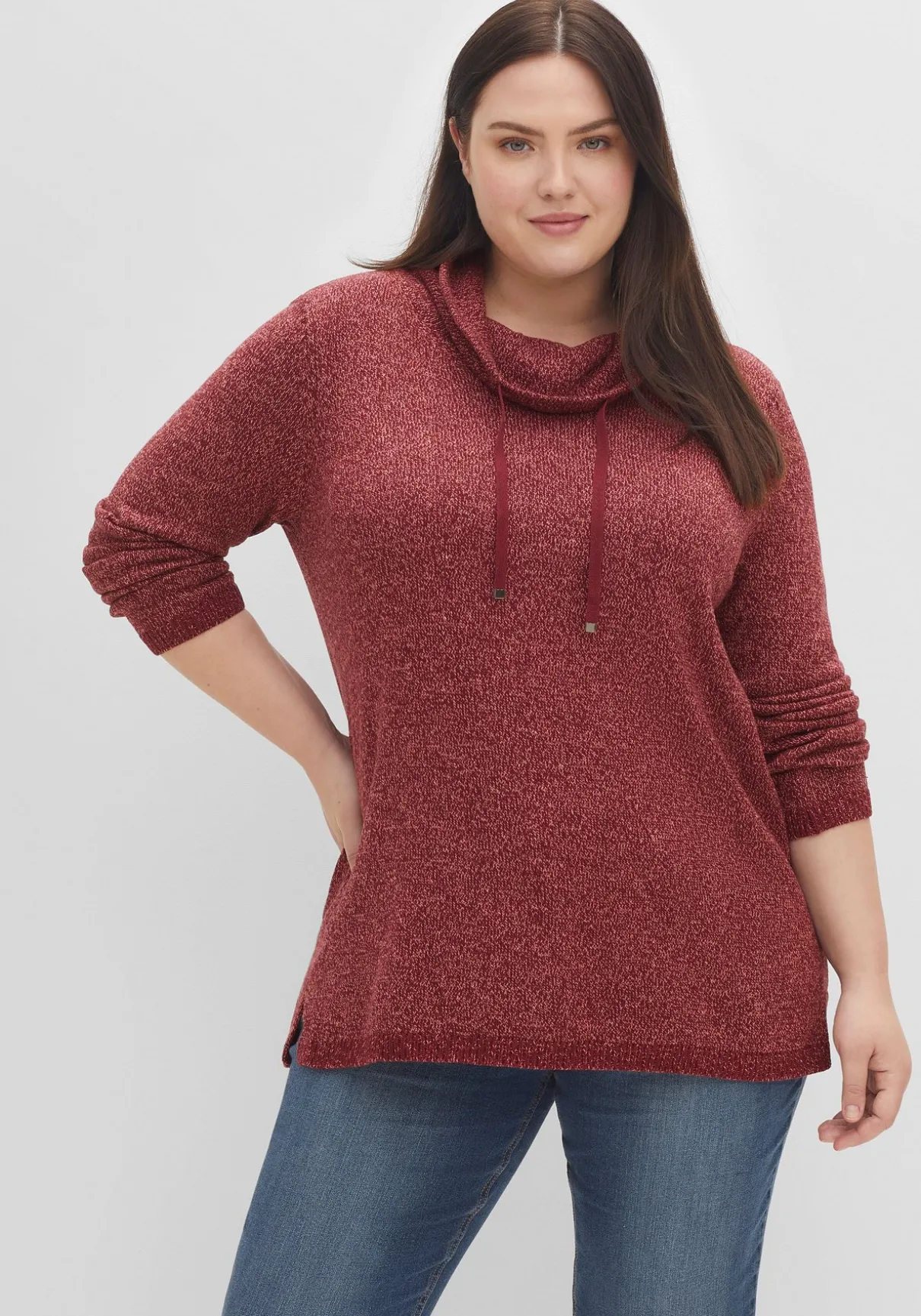 Pullover mit weitem Kragen, in melierter Optik