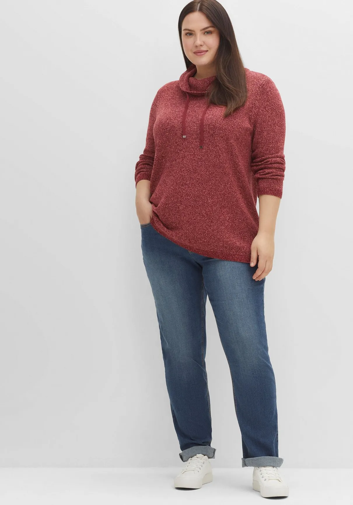 Pullover mit weitem Kragen, in melierter Optik