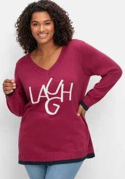 Pullover mit Wording im Intarsienstrick