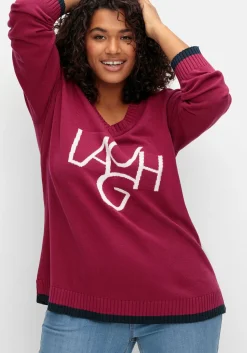 Pullover mit Wording im Intarsienstrick