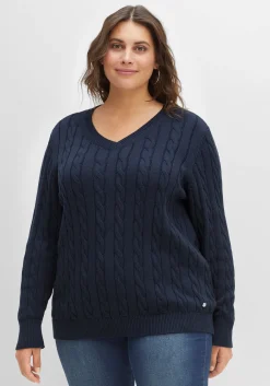 Pullover mit Zopfmuster und V-Ausschnitt