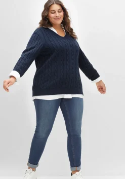 Pullover mit Zopfmuster und V-Ausschnitt