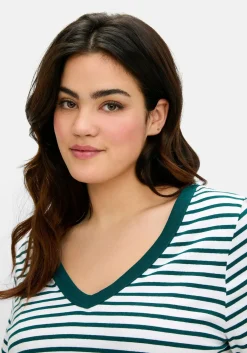 Ringelshirt mit V-Ausschnitt, in Rippstruktur