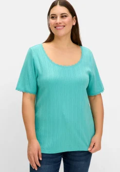 Rippshirt im Ajourmuster, mit Spitzendetails