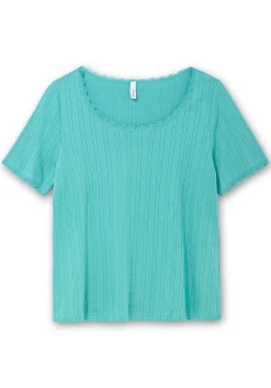 Rippshirt im Ajourmuster, mit Spitzendetails