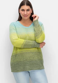 Rippstrickpullover mit Rundhals und Farbverlauf