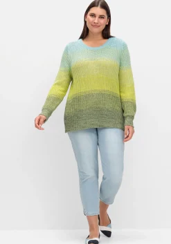 Rippstrickpullover mit Rundhals und Farbverlauf