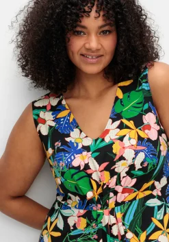 Ärmelloses Jerseykleid mit Blumendruck