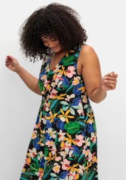 Ärmelloses Jerseykleid mit Blumendruck