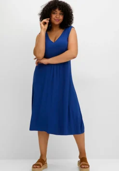 Ärmelloses Jerseykleid mit Raffung vorn