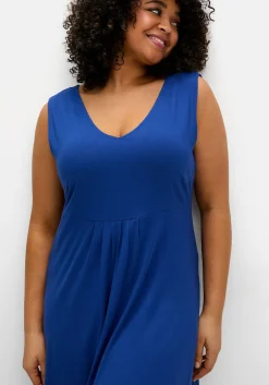 Ärmelloses Jerseykleid mit Raffung vorn